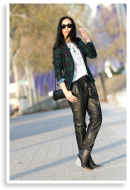  Leather Baggy Trousers and Checkered Blazer | Style my Fashion